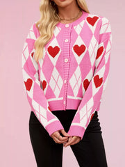 Heart Pattern Button-Up Cardigan OutfitFlow