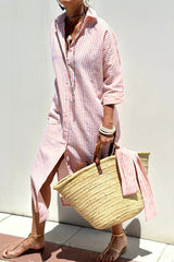 Tied Button Up Three-Quarter Sleeve Dress Blush Pink OutfitFlow