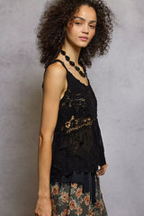 POL V-Neck Crochet Tank with Floral Embroidery Detail OutfitFlow