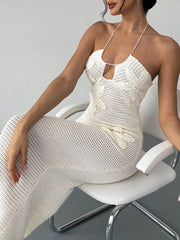 Crochet Backless Midi Knit Dress OutfitFlow