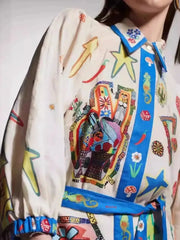 Printed Tie Waist Mini Shirt Dress OutfitFlow