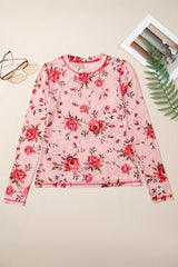 Floral Print Exposed Seam Detail Mesh Long Sleeve Top OutfitFlow