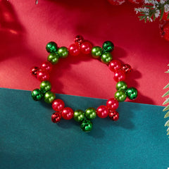 Christmas Holiday Beaded Bell Bracelet Red One Size OutfitFlow