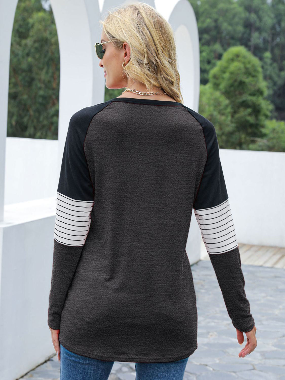 Outfit Flow - Contrast Striped Round Neck Long Sleeve T-Shirt