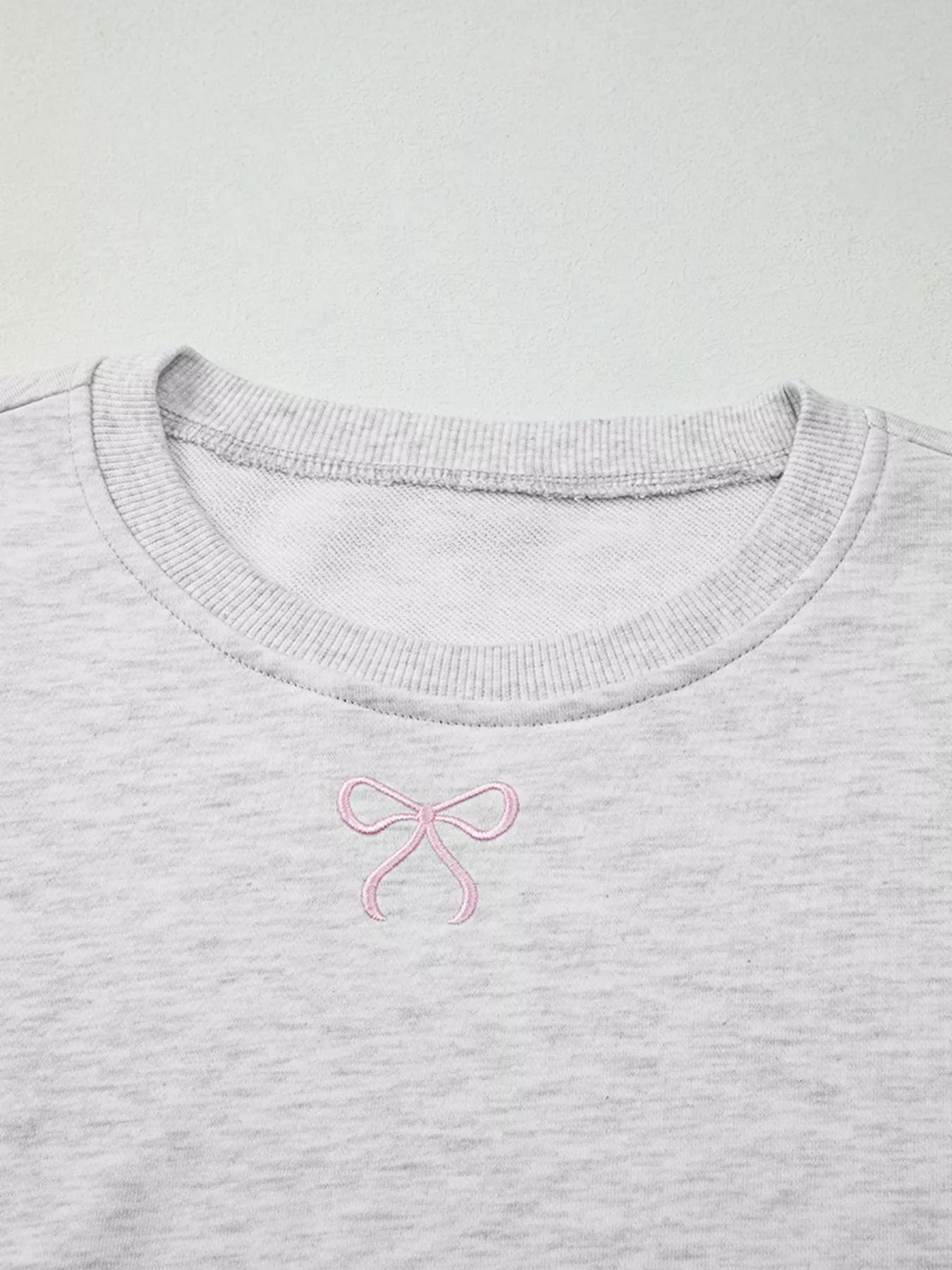 Bow Embroidered Round Neck Top and Shorts Set OutfitFlow