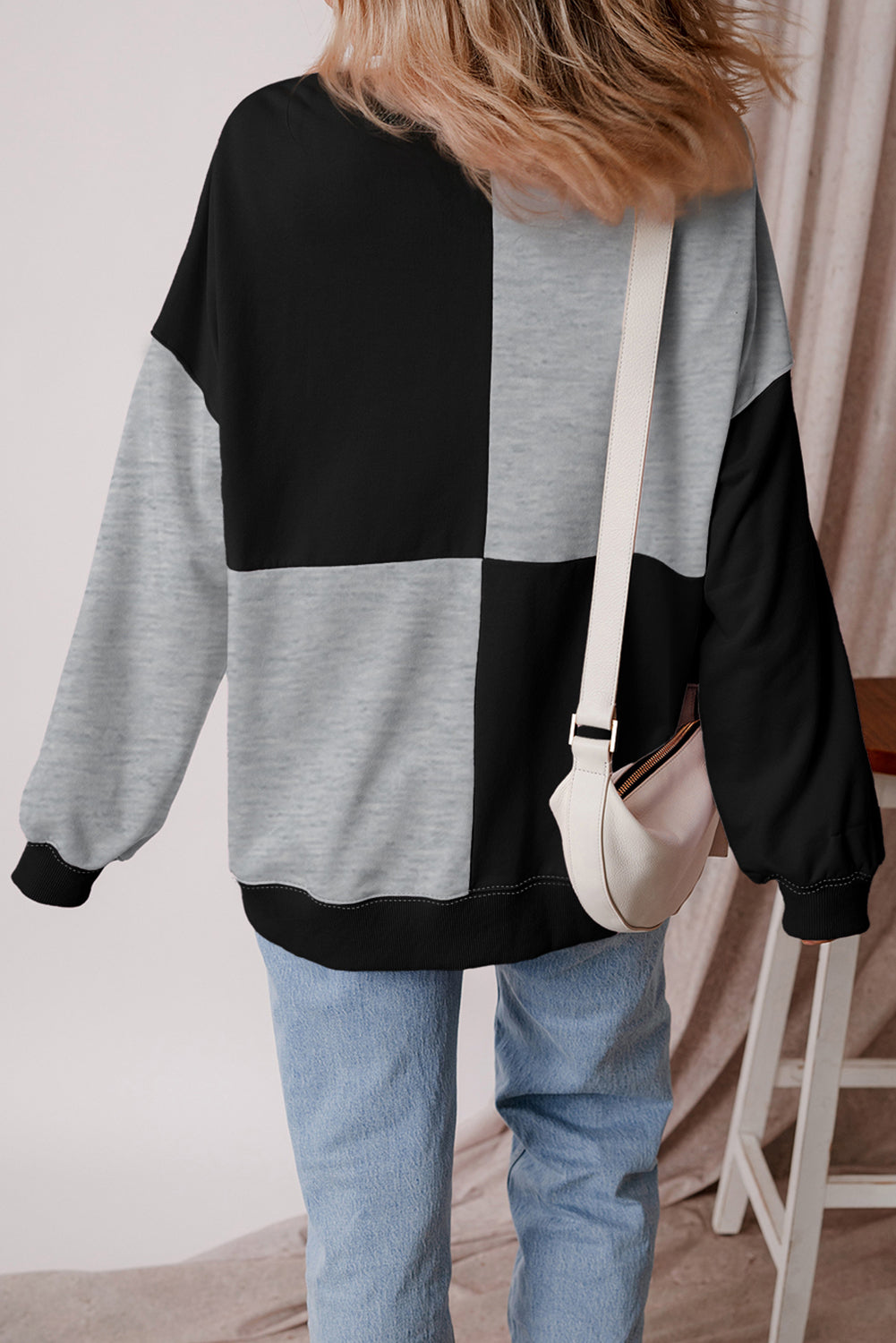 Outfit Flow - Color Block Half Button Long Sleeve Sweatshirt