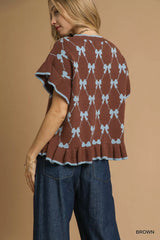 Umgee Bow Knit Ruffle Sleeve Sweater OutfitFlow