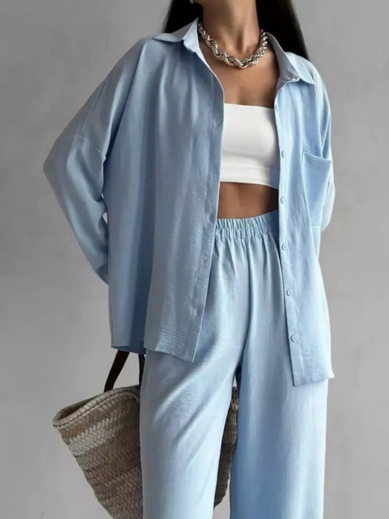 Button Down Shirt and Pants Set OutfitFlow