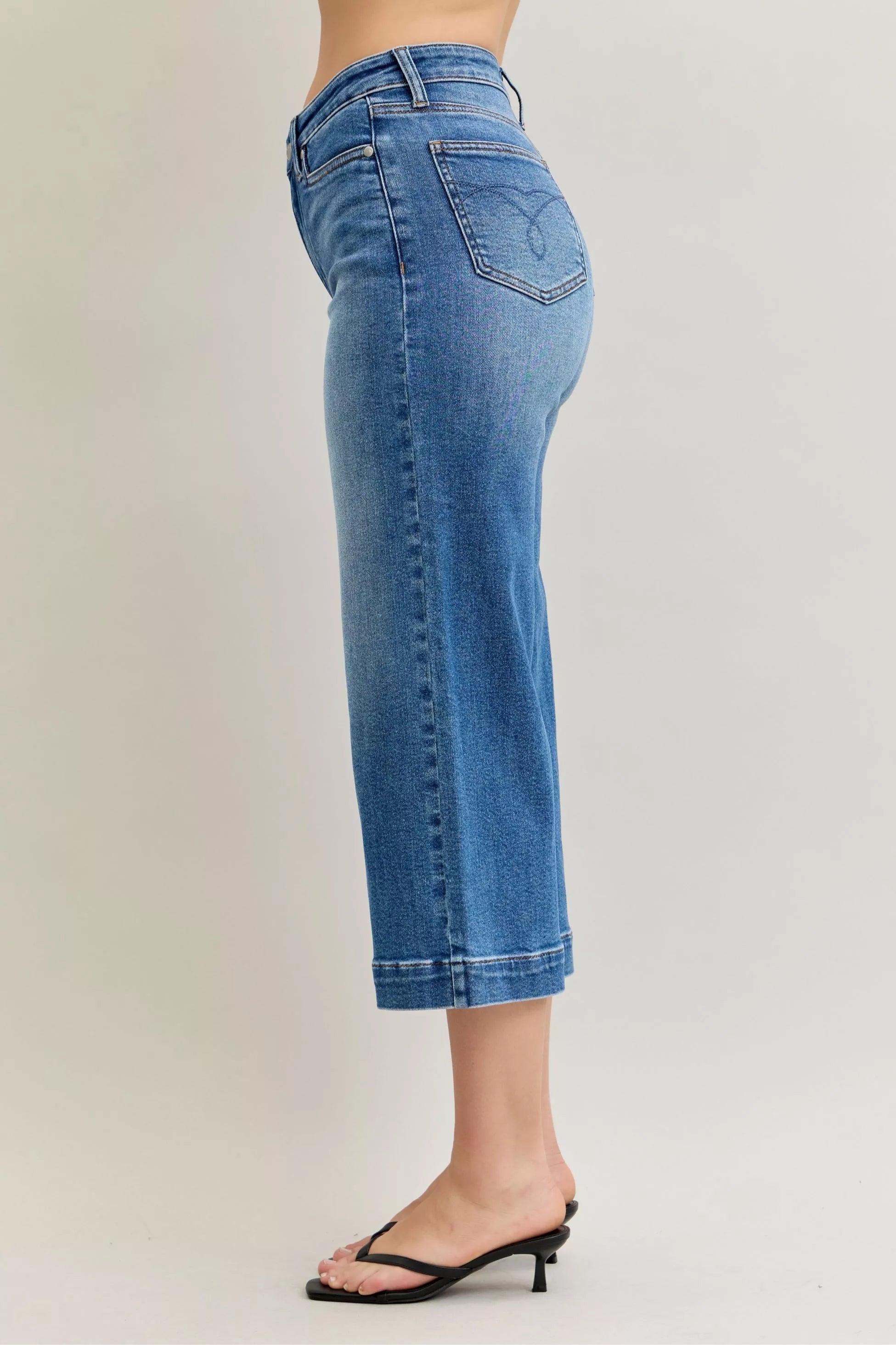 Judy Blue Mid Rise Crop Wide Leg Jeans OutfitFlow