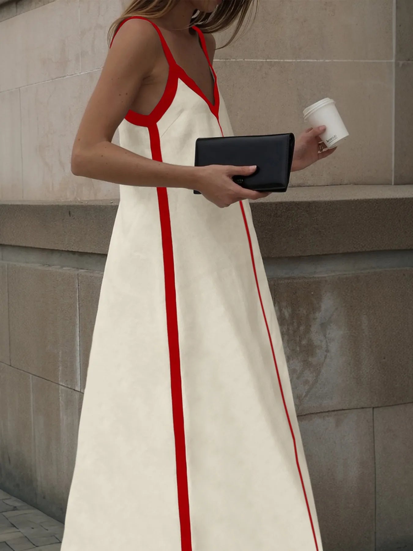 Contrast Trim V-Neck Maxi Dress OutfitFlow