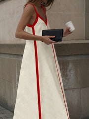 Contrast Trim V-Neck Maxi Dress OutfitFlow
