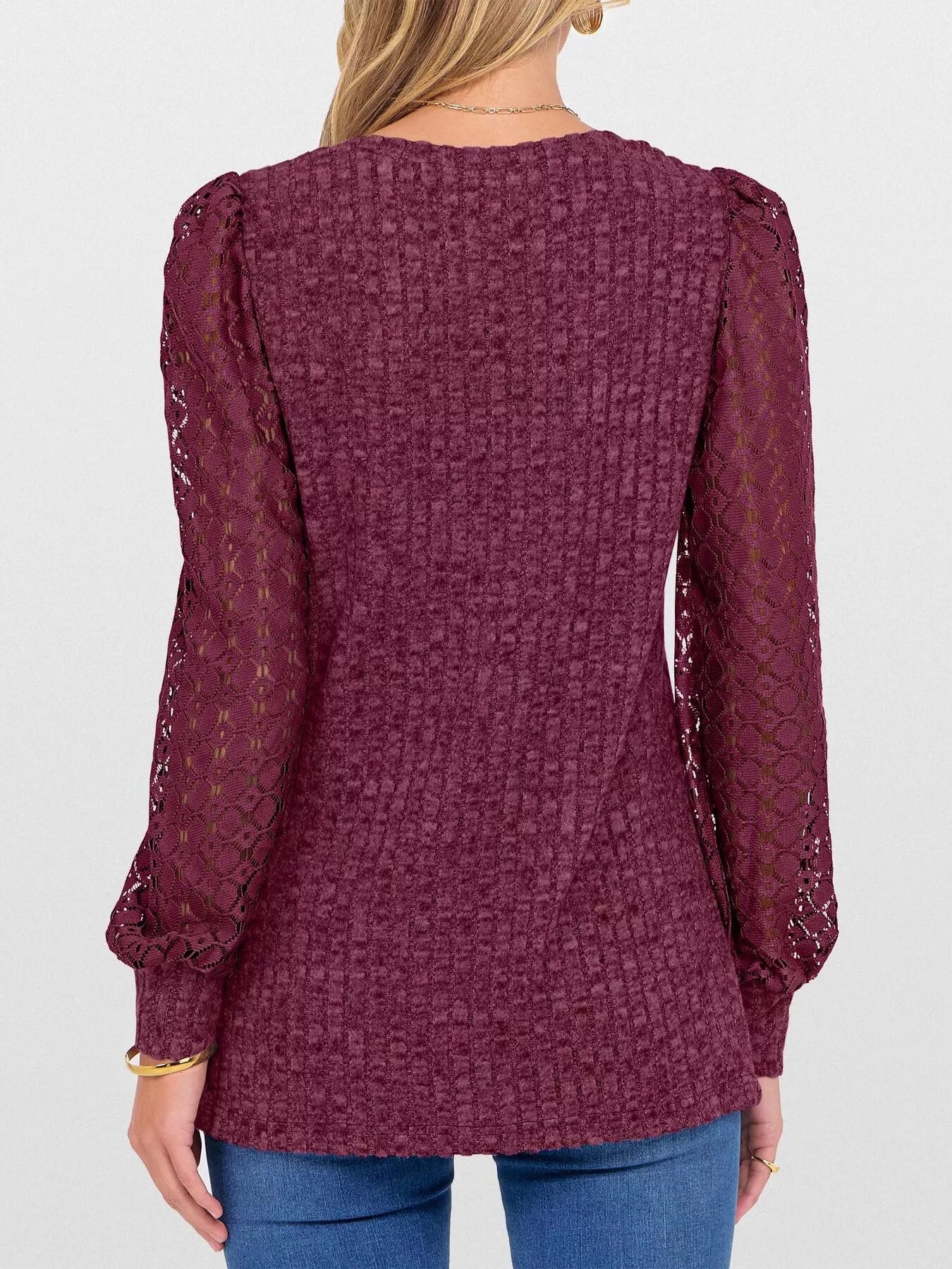 Lace Sleeve V-Neck T-Shirt OutfitFlow