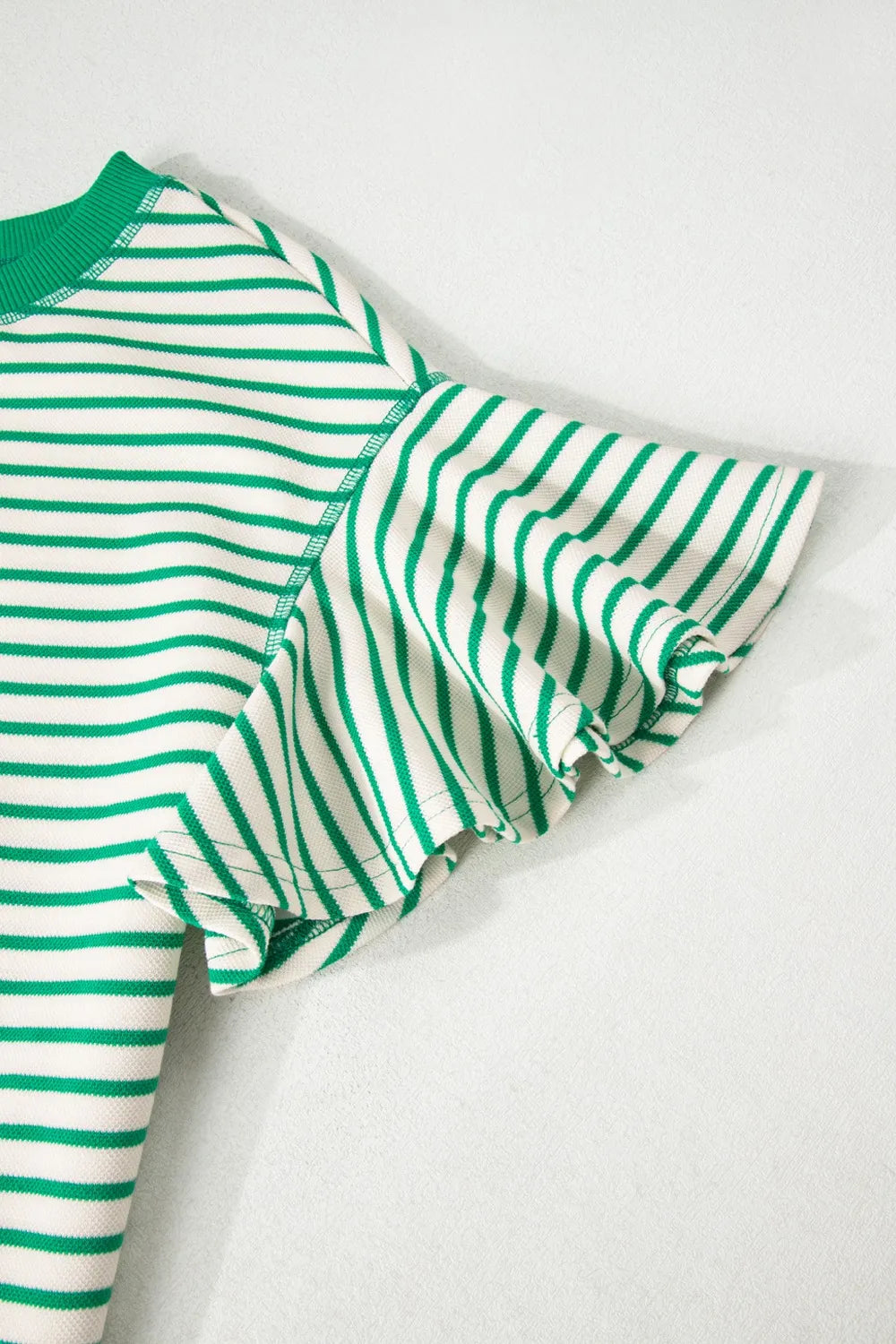 Striped Flounce Sleeve Casual Blouse OutfitFlow