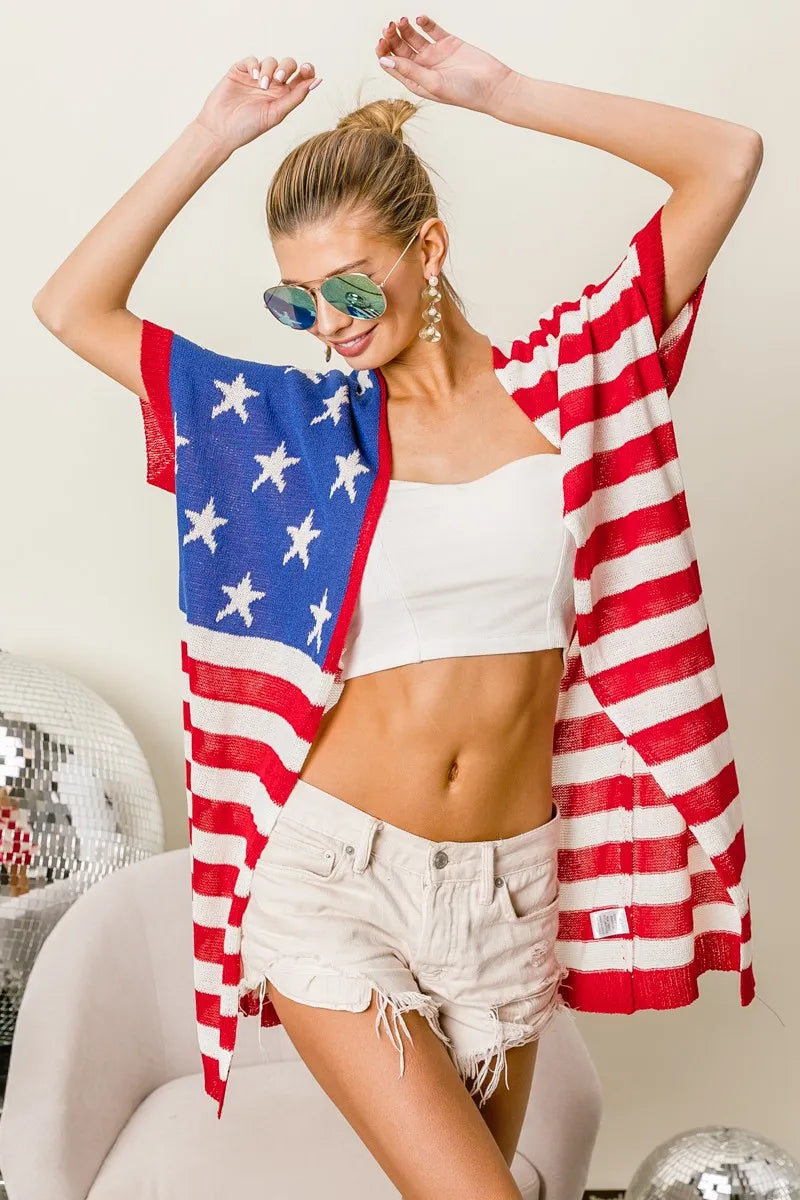 BiBi American Flag Low Gauge Knit Cardigan OutfitFlow