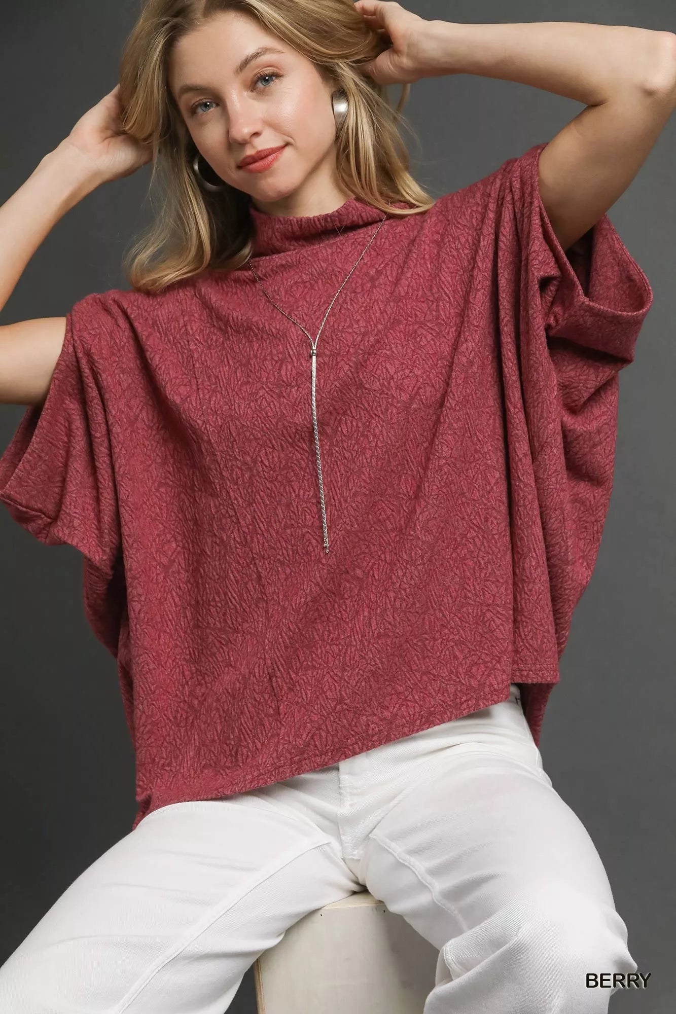 Umgee Textured Mock Neck Relaxed Top OutfitFlow