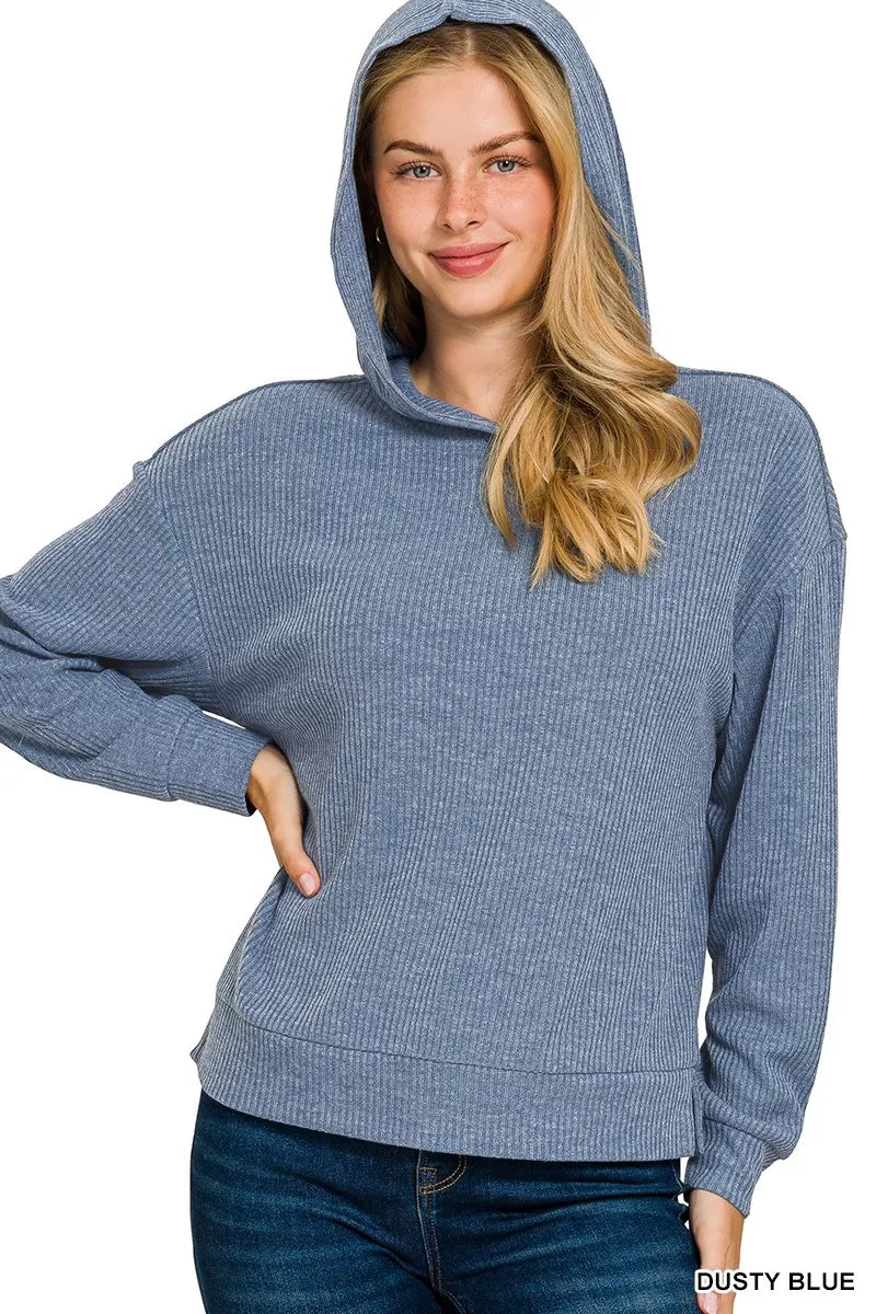 Zenana Ribbed Long Sleeve Hoodie OutfitFlow