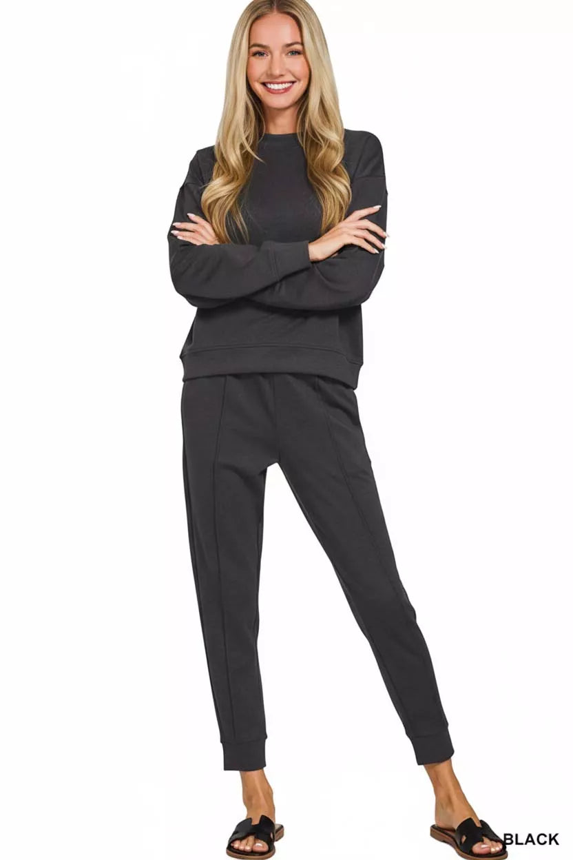 Zenana Scuba Mock Neck Sweatshirt and Joggers Set OutfitFlow
