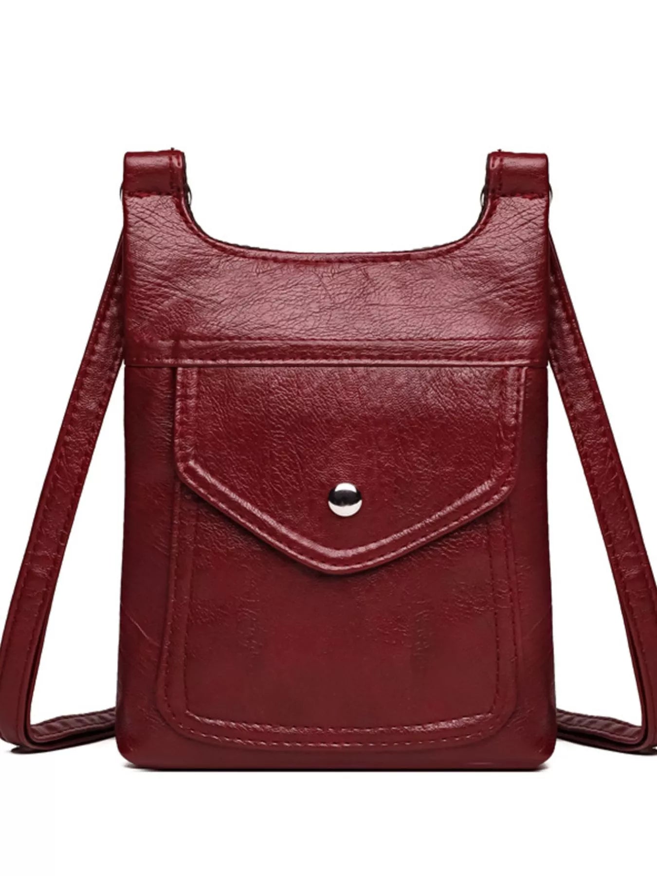 Adjustable Strap Leather Crossbody Bag Red onesize OutfitFlow