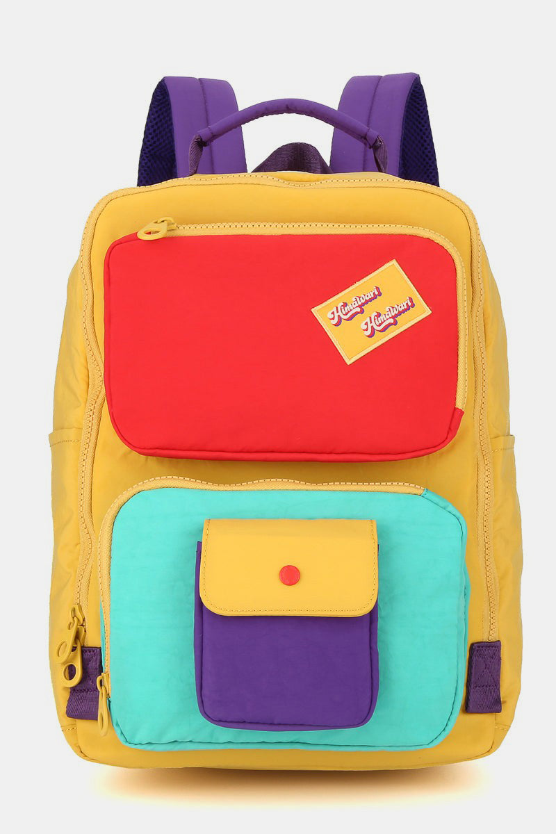 Himawari Contrast Nylon Backpack Bag with Handles Mustard One Size OutfitFlow