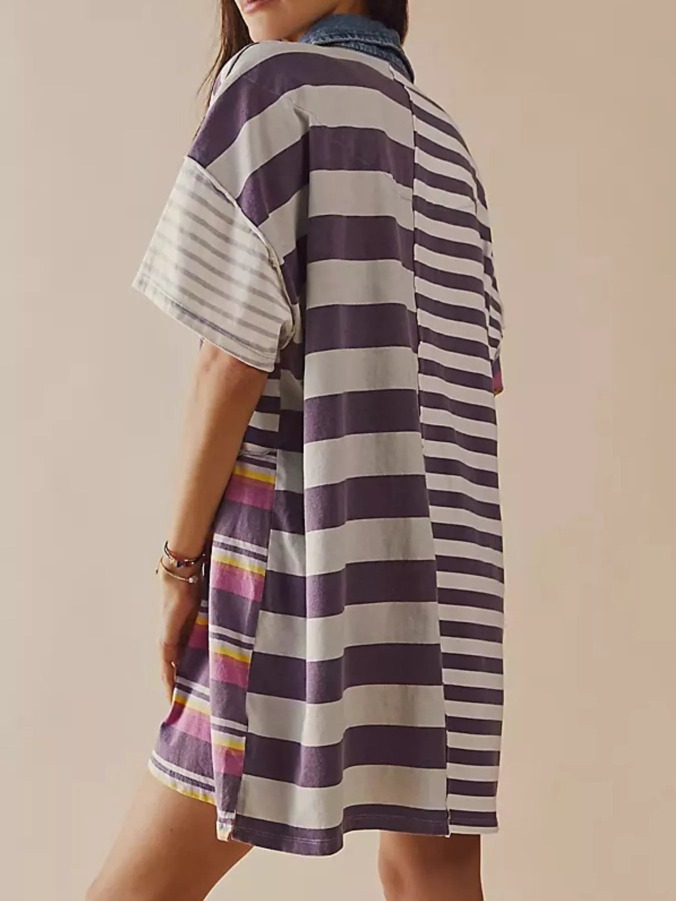 Striped Oversized Half Button Shirt Dress OutfitFlow
