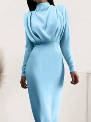 Ruched Turtleneck Long Sleeve Dress OutfitFlow