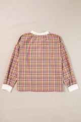 Mulit-Color Plaid Round Neck Long Sleeve Blouse