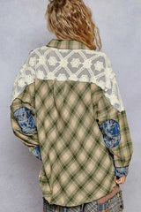 POL Lace Patchwork Plaid Oversized Shirt OutfitFlow