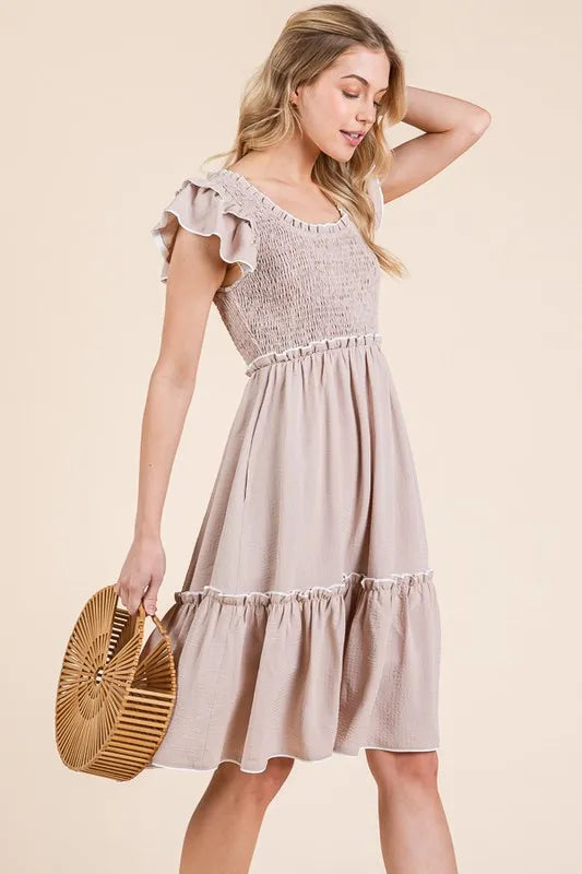 Lime 'N' Chili Ruffle Trim Smocked Dress with Contrast OutfitFlow