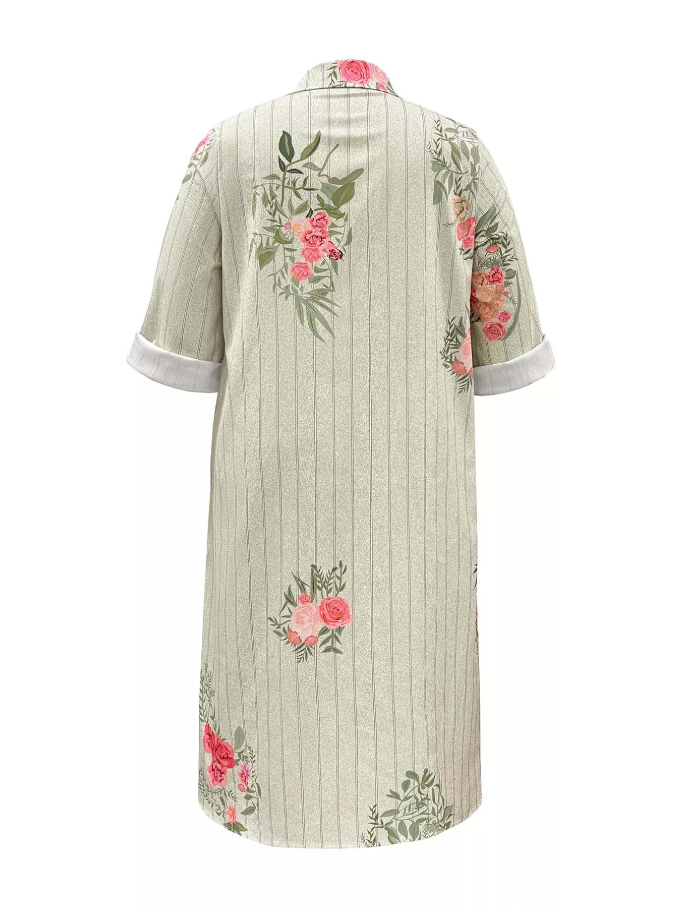 Plus Size Floral Striped Button-Down Midi Shirt Dress OutfitFlow