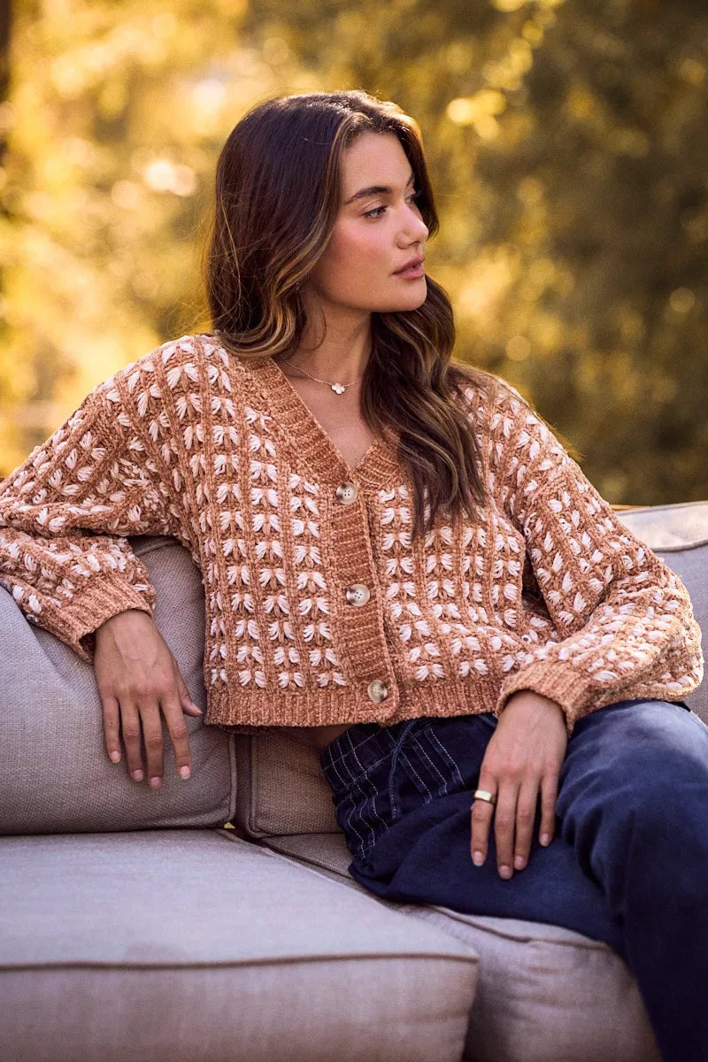 SO ME Soft Chenille Yarn Textur Button Sweater Cardigan Trendsi