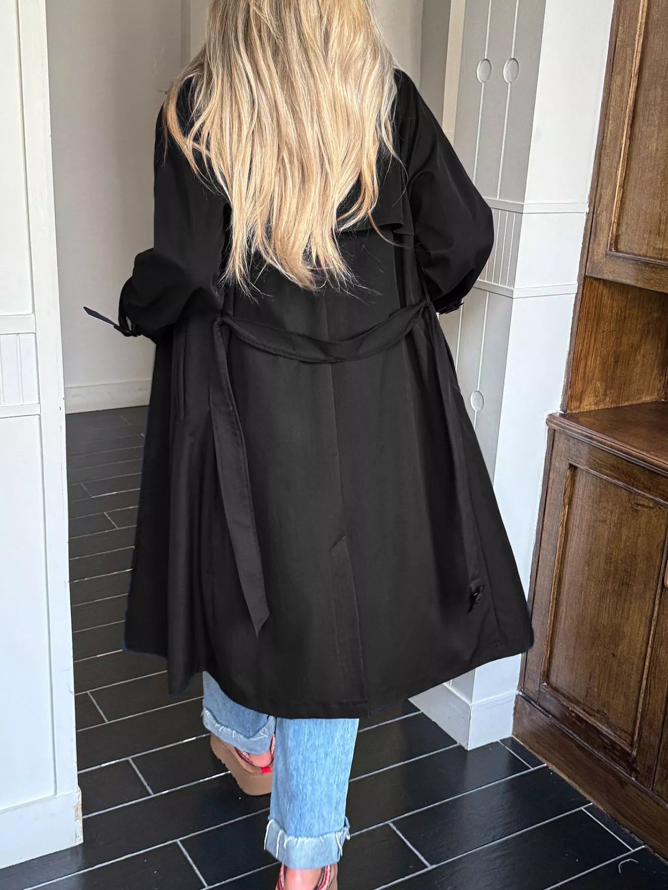 Double-Breasted Belted Trench Coat Trendsi
