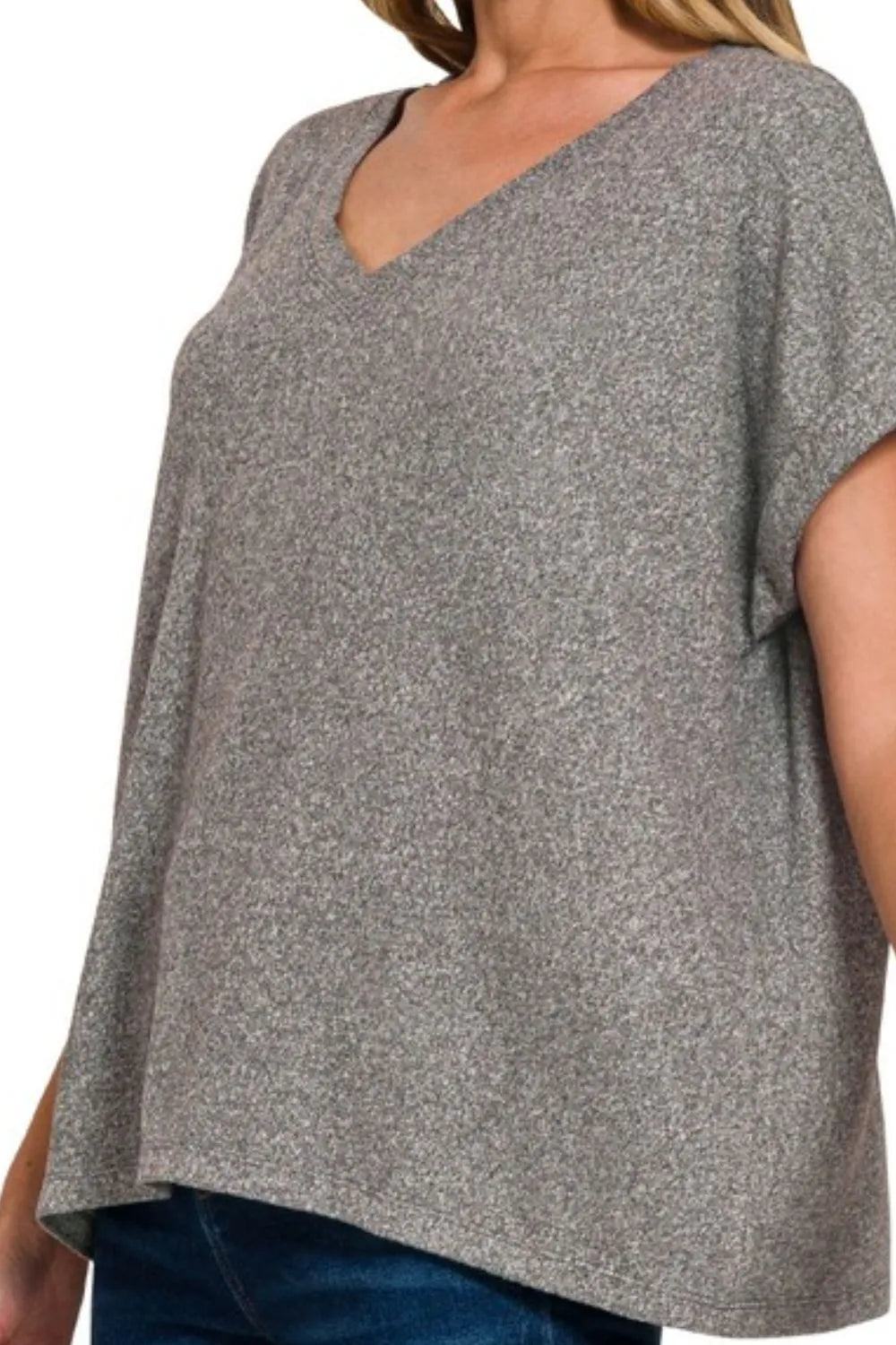 Zenana Soft Melange Hacci V-neck Tee OutfitFlow