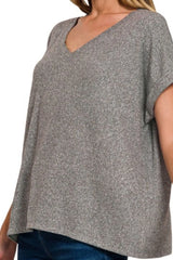 Zenana Soft Melange Hacci V-neck Tee OutfitFlow