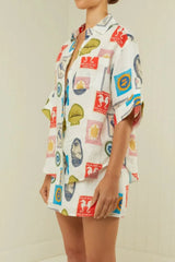 Printed Button Up Shirt and Skirt Set OutfitFlow