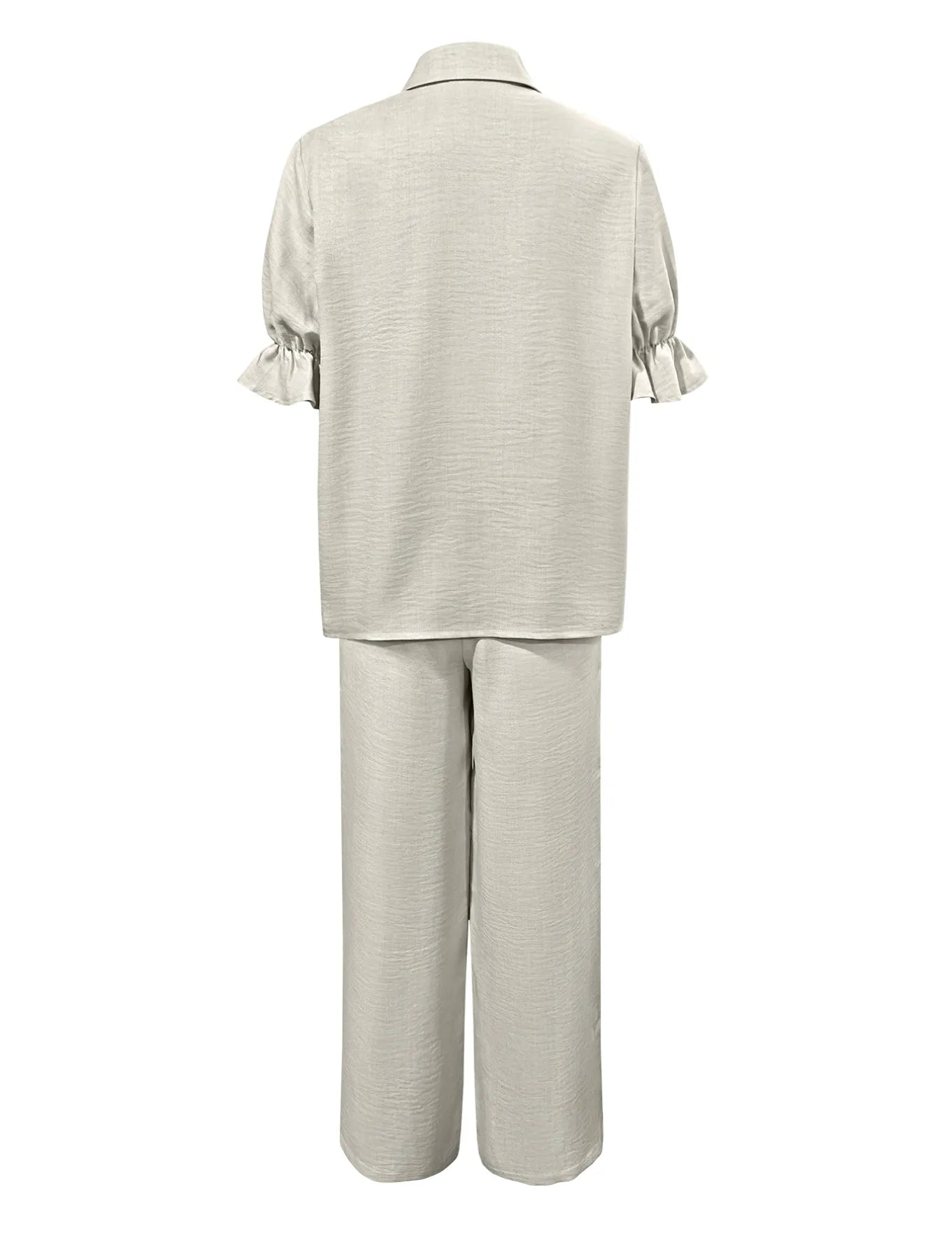 Plus Size Button-Down Shirt and Wide-Leg Pants Set OutfitFlow