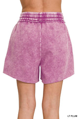 Zenana Acid Wash Fleece Drawstring Shorts With Pockets OutfitFlow