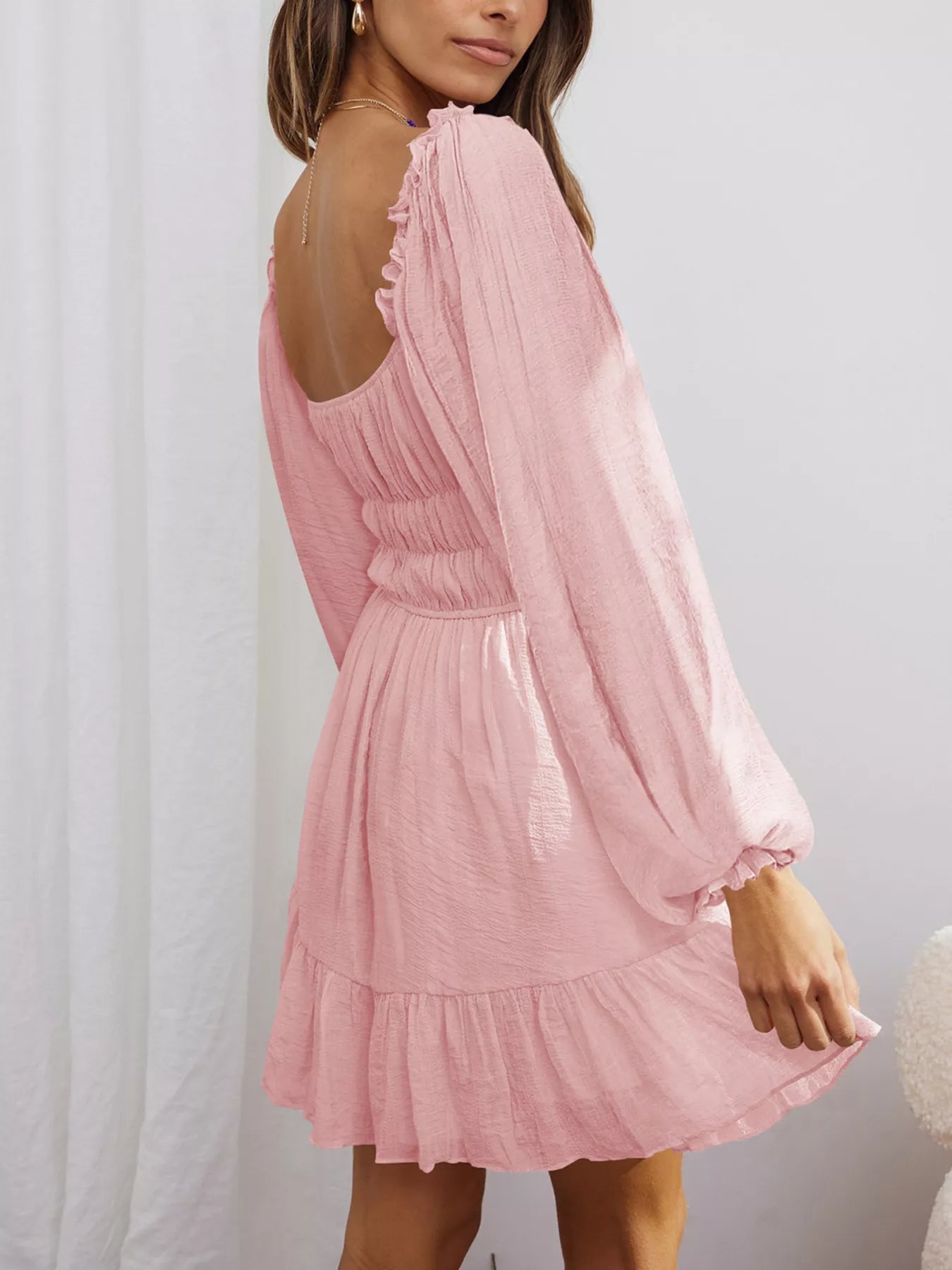 Ruffled Hem Balloon Sleeve Dress OutfitFlow