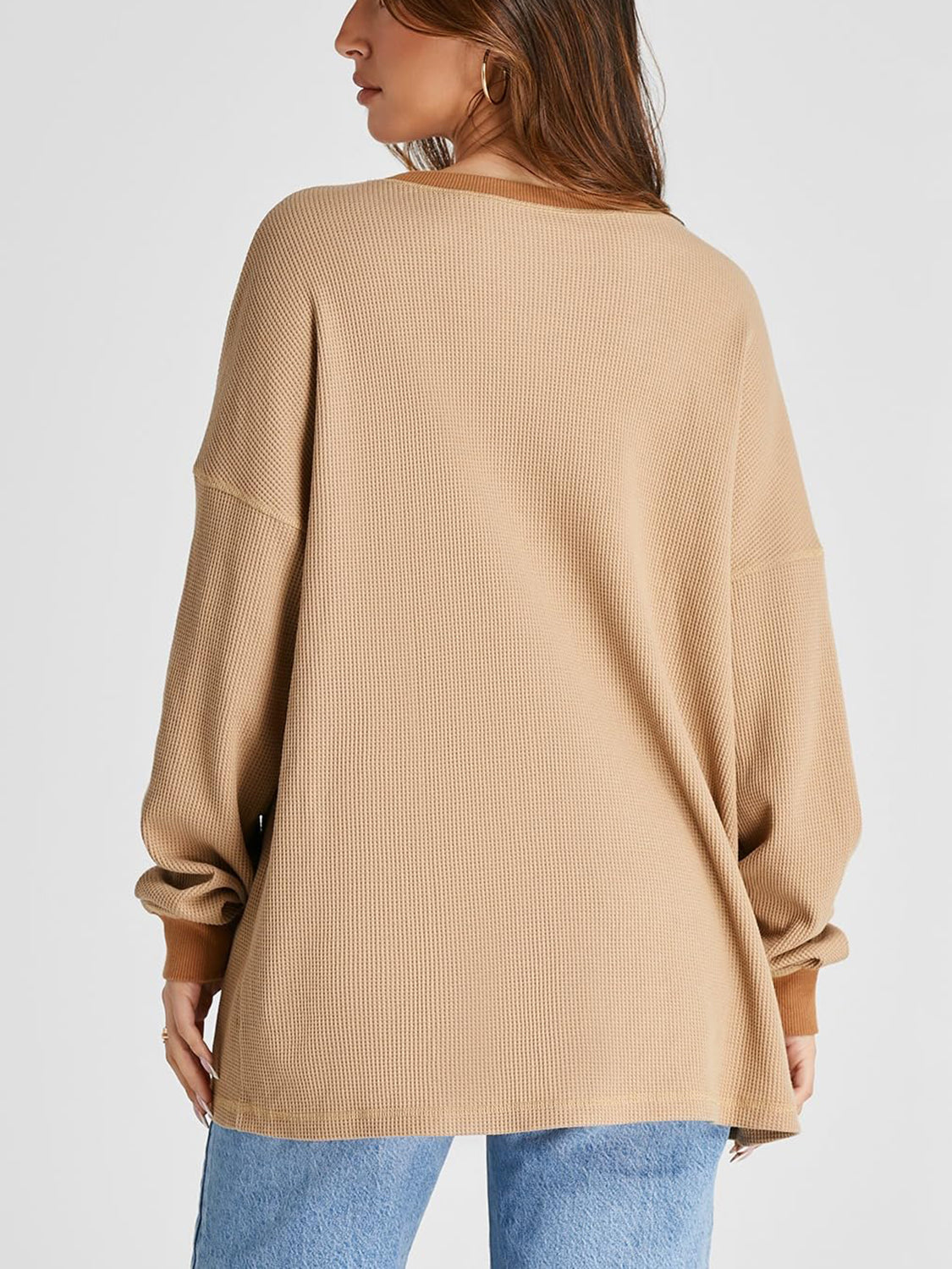 Outfit Flow - Waffle Knit Round Neck Long Sleeve T-Shirt