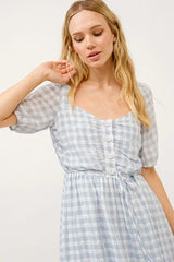 And The Why Puff Sleeve Ruched Button Front Gingham Dress OutfitFlow