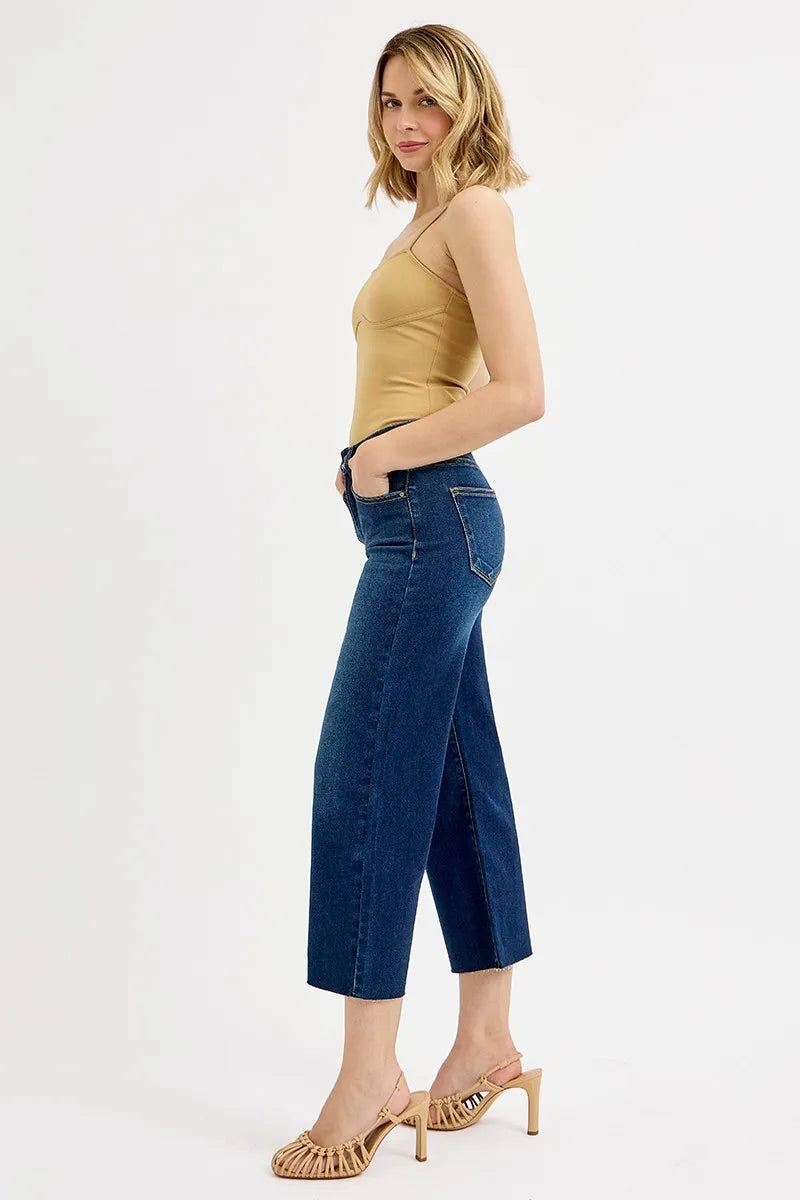 RISEN Full Size Tummy Control High Rise Crop Wide Jeans Plus Size OutfitFlow
