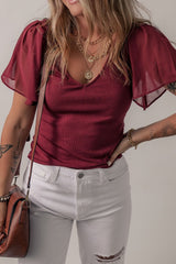 Mesh Short Sleeve Slim V-Neck Top OutfitFlow