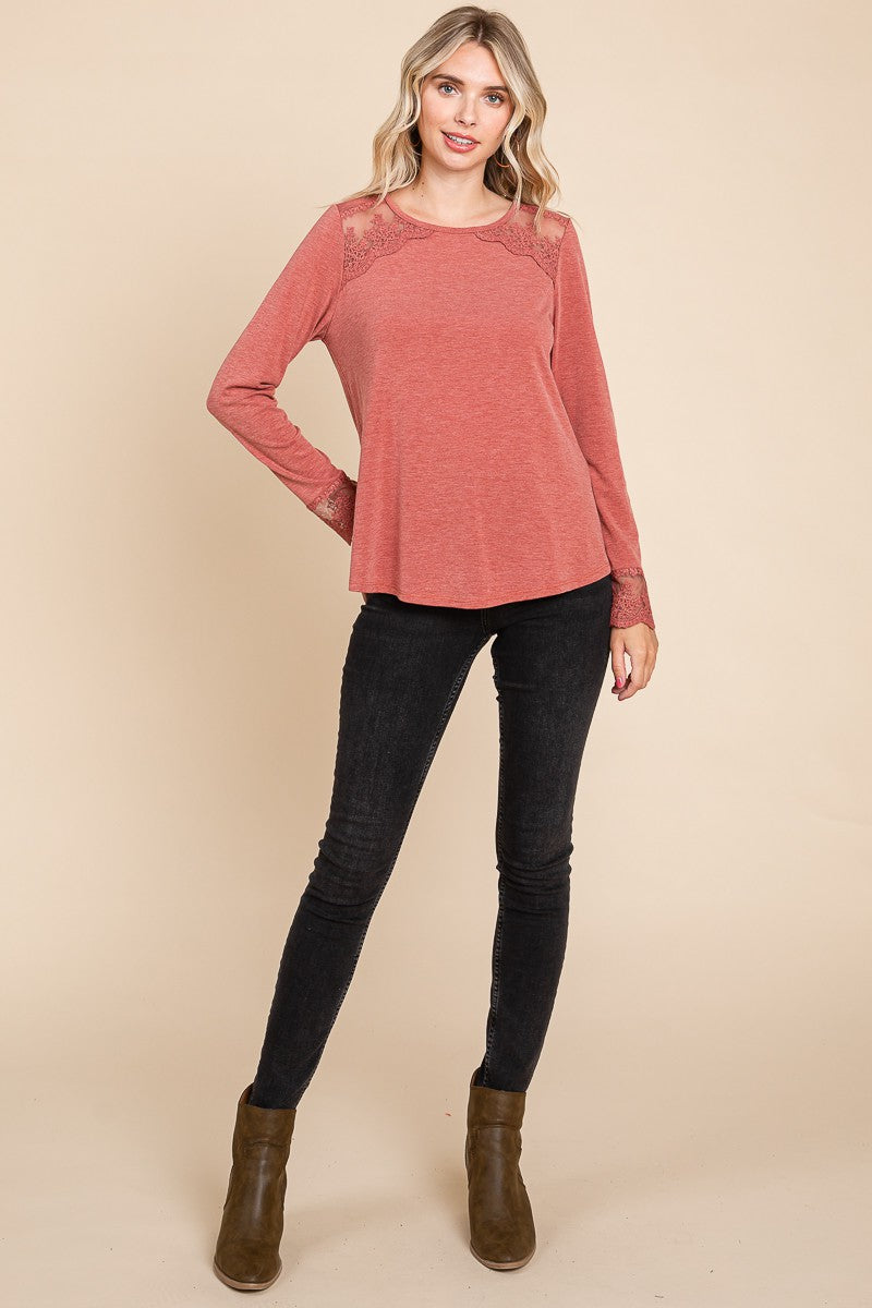 Outfit Flow - Super Lady Full Size Lace Detail Round Neck T-Shirt