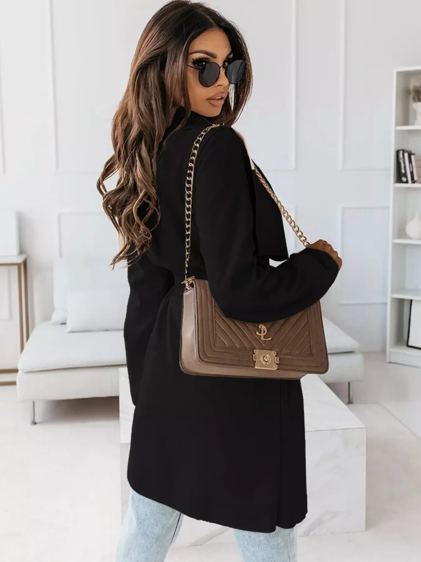 Tie Waist Long Sleeve Outerwear OutfitFlow