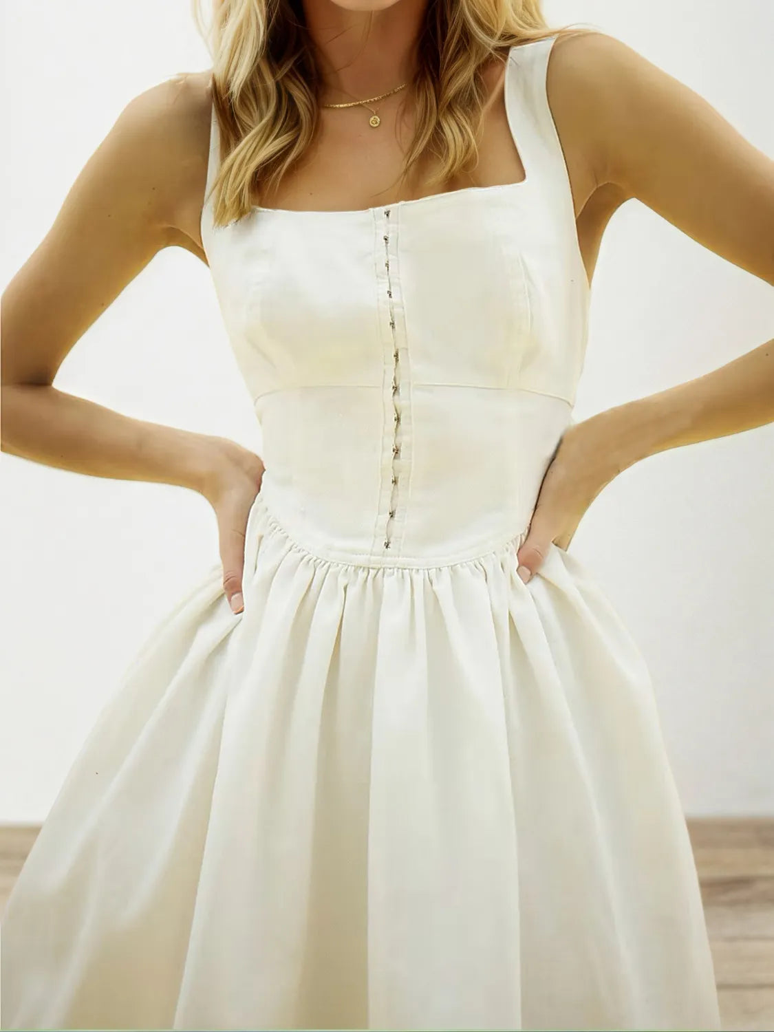 Square Neck Wide Strap Mini Dress OutfitFlow