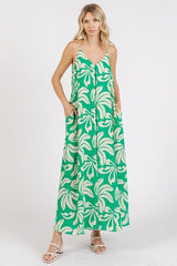 Mittoshop Printed V-Neck Maxi Cami Dress with Pockets OutfitFlow