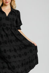 Umgee Full Size Swiss Dot Jacquard Tiered Midi Dress Plus Size OutfitFlow