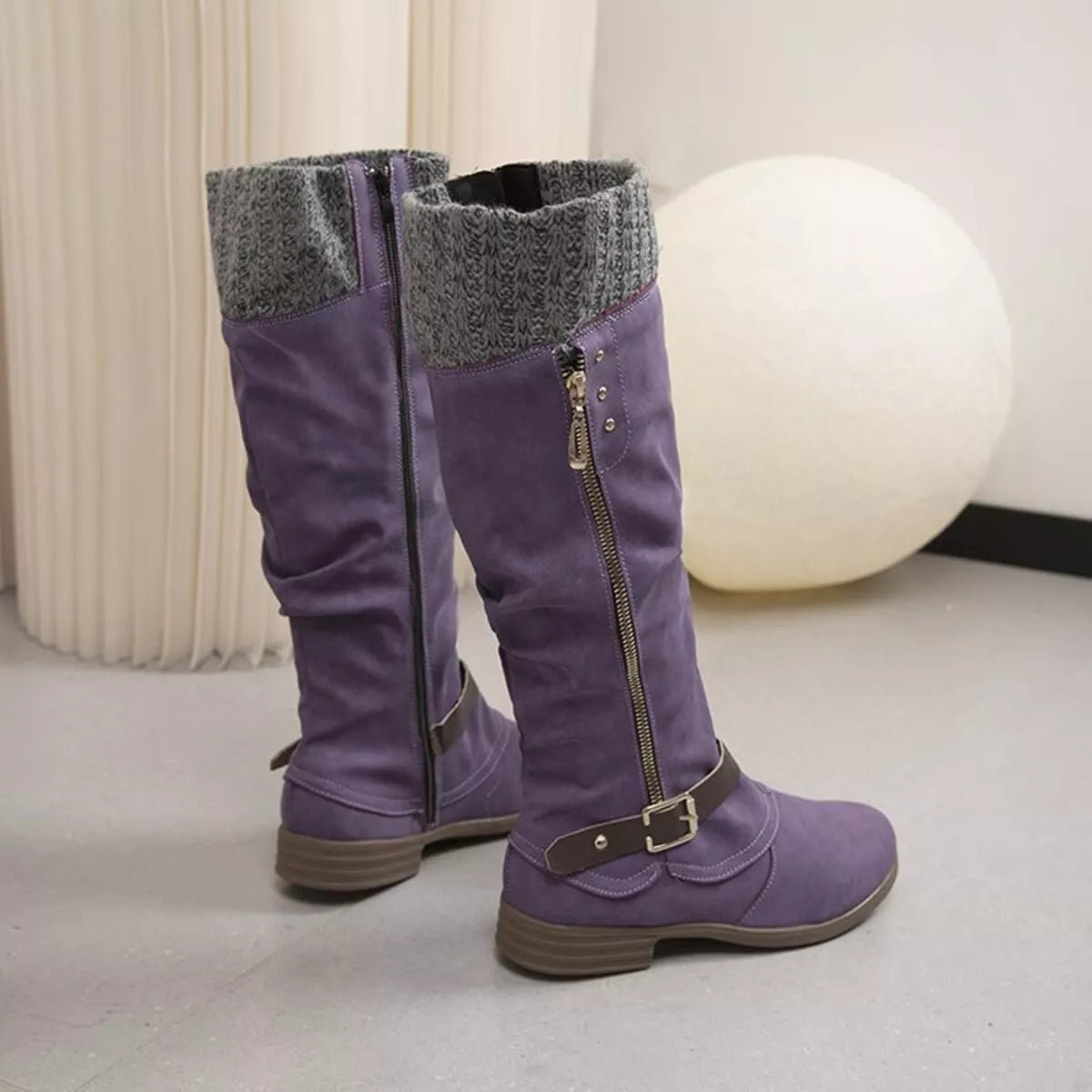 Knee High Slouch Boots with Knit Cuff OutfitFlow