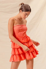 SO ME Strapless Ruffle Layered Game Day Cheer Up Dress OutfitFlow