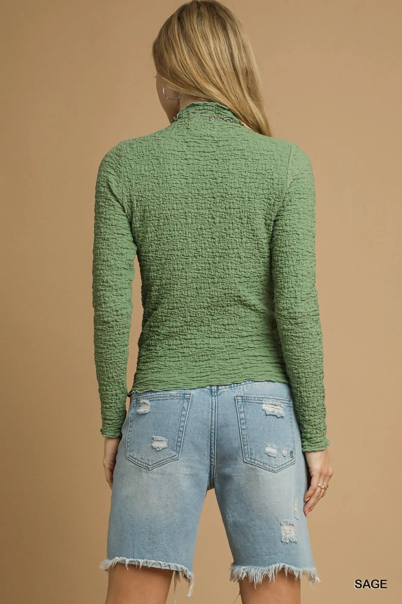 Umgee Textured Crinkle Knit Long Sleeve Top Trendsi