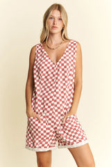 Jade By Jane Plus Size Plaid Print Shorts Romper RED OutfitFlow